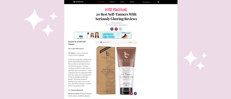 Beauty By Earth's Self Tanner Named One of the Best Self Tanners of 2023 by Refinery29